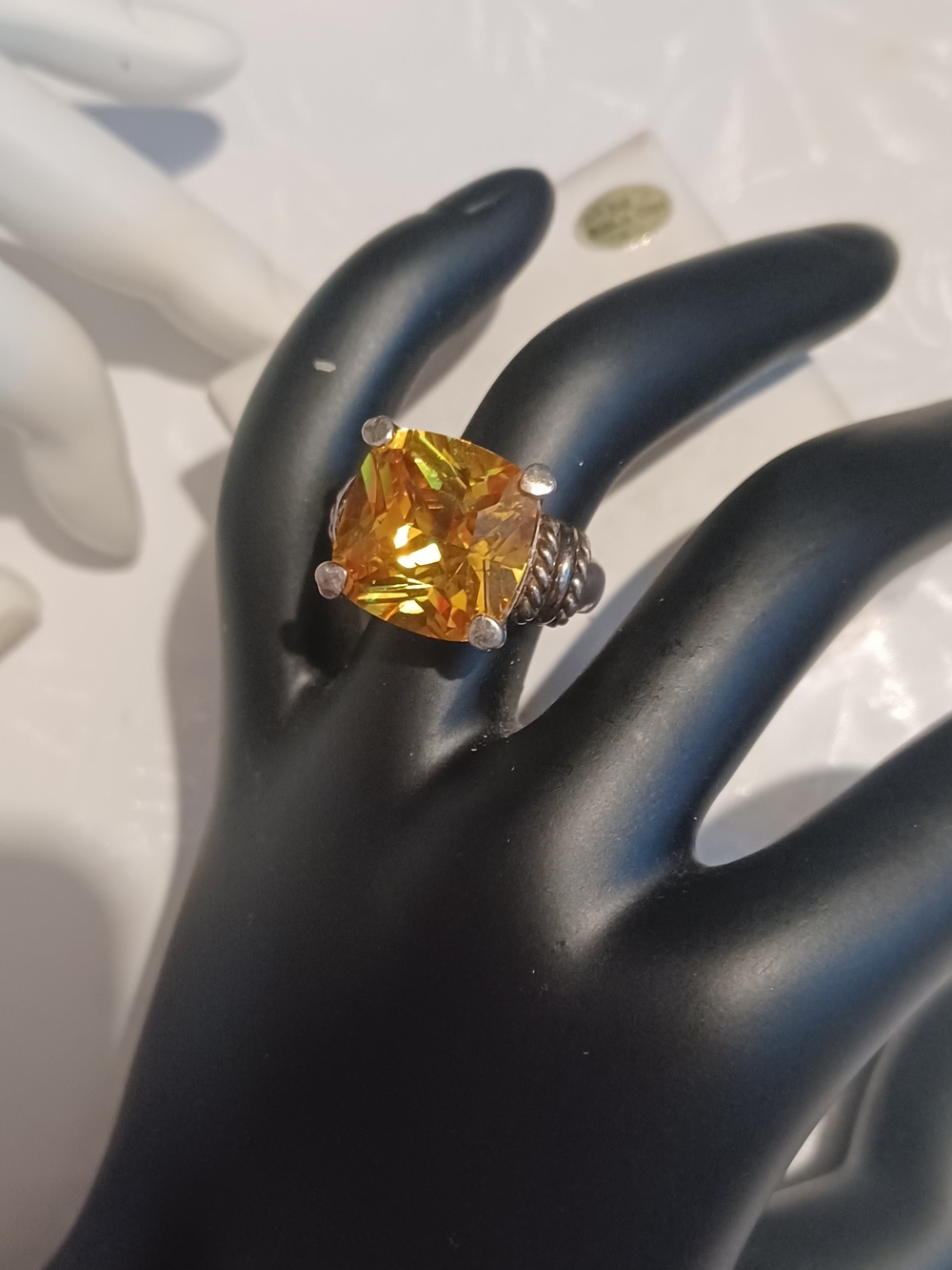 Vintagesterling Silver  Yellow Princess Cushion-Cut Cocktail Ring Size 6